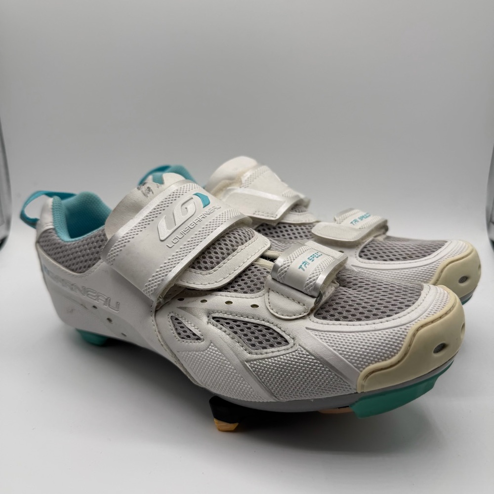 Louis Garneau Tri Speed Cycling Shoes Womens EU 39 US 8 White Teal Cleats